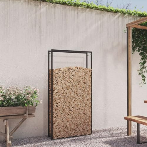 ZEYUAN Brennholzregal, Kaminholzregal, Brennholz Regal Außen, Holzregal, Kaminholz Ablage Innen, Outdoor Firewood Racks, Mattschwarz 110x28x214 cm Stahl