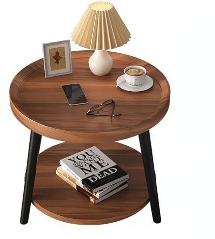 GHBXJX Modern Couchtisch Rund Holz Beistelltisch, Klein Wohnzimmertisch mit Stauraum, Nachttisch 2 Ebenen Sofatisch, Runder Couch Tisch für Wohnzimmer und Schlafzimmer,50x50x48cm
