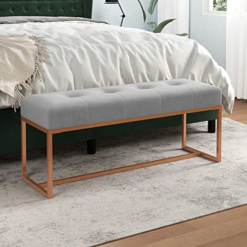 ZEYUAN Sitzbank, Flur Möbel, Sitzbank Esszimmer, Bettbank, Flur Deko, Sitzhocker, Truhenbank, Truhenbank, Schlafzimmer Möbel, Grau 110x36x45 cm Samt