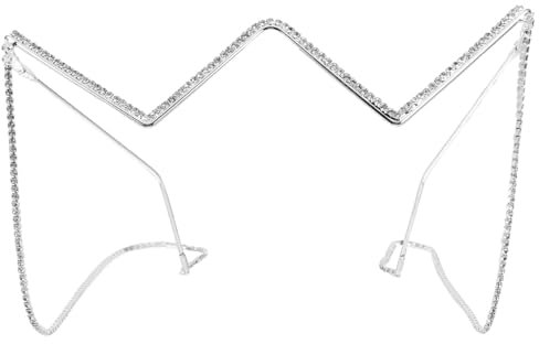 GALPADA Halbrahmengläser Für Damen Mit Strass Modischer Brillenrahmen Ohne Linsen Inklusive Kette Einzigartiges Design Für Einen Auffälligen Look Für Trendbewusste Frauen Und Teenager