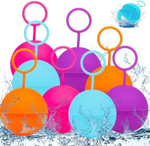 Wasserbomben Wiederverwendbar, Schnellfüller Wasserbomben Silikon Spritzbälle mit Mesh Bag, Wiederverwendbare Wasserbomben, Outdoor Wasserpark Wasserspielzeug im Sommer für Kinder, Erwachsene (8)