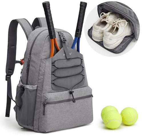 G4Free Tennistasche, Tennisrucksack für Damen und Herren, große Pickleball-Tasche, hält 4 Schläger mit Schuhfach, grau, L, Lässiger Tagesrucksack