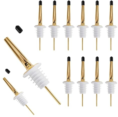 JNWINOG 12 Pack Liquor Pourers Spouts for Liquor Bottles Gold Bar Pour Spouts Liquor Pourers with Dust Caps Bottle Pourers for Alcohol, Speed Pourers for Liquor Bottles(Gold, 12 Pack)
