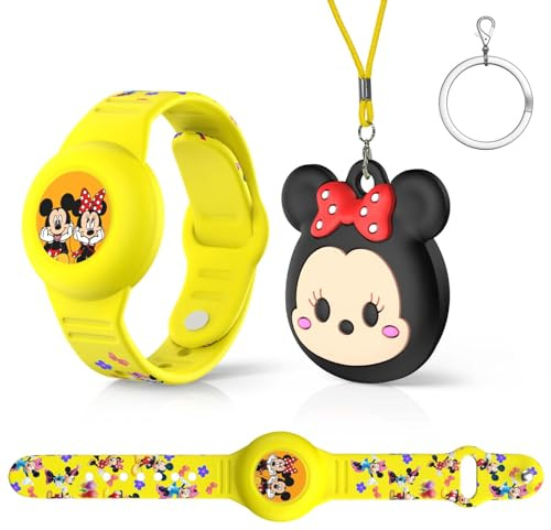 1pc Bracelet étanche et 1pc Pendentif Coque de Protection pour Apple Airtag, Enfants Apple Airtag IP53 Protection Anti - Perte GPS Tracking Corps Entier Mignon Animation Silicone Réglable(Jaune,Noir)