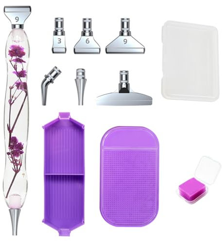 Monsully 5D Diamond Painting Zubehör Stift Kits, Diy Diamond Painting Set, Drill Pen, 6 Metal Drill Pen Ersatzköpfe, Malkleber Lehm Aufbewahrungsbox für Diamant für DIY Malerei Nail Art Handwerk