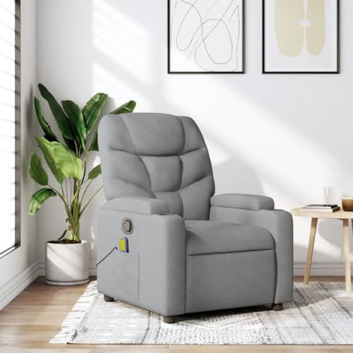Homgoday Massagesessel Fernsehsessel Relaxsessel mit Liegefunktion Liegesessel Sessel Verstellbare Rückenlehne Fußteil Polstersessel Ruhesessel Vibrationsfunktion Hellgrau Stoff