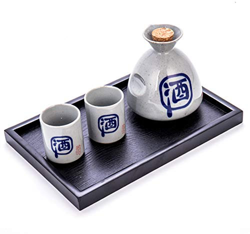 RWRAPS with Tray Sake Porcelain Cup Set Ceramic Cups Crafts Sake Set,2cup (Color : Text, Size : 6cup) (Text 2cup)