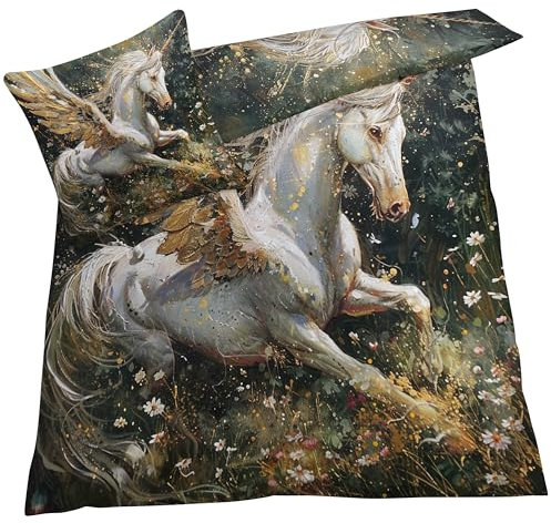 YELDAN Bettwäsche 140x200 Einhorn, Kinder Fantasie Bettbezug, Bettwäsche-Sets 2 teilig, Weich & Bügelfrei Mikrofaser Wendebettwäsche und 1 Kissenbezug 80x80 mit Umschlag