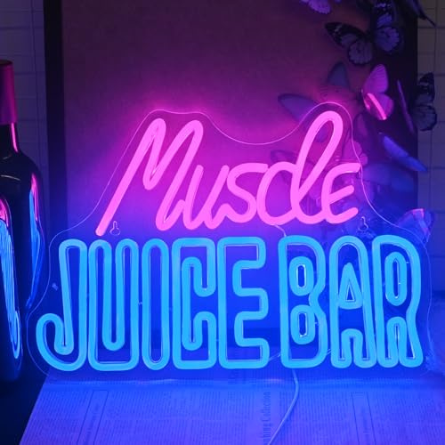 GLYOX Muscle Juice Bar Neon,Bar Club Lumiere LED Neon Mural,Enseigne Lumineuse Deco Chambre à Coucher pour Fête Cave de Homme,Néon pour Salle de Sport,Cadeau Homme Panneau Lumineux Dimmable