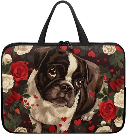 Poceacles Housse de transport en néoprène avec poignée pour ordinateur portable, Chromebook, Ultrabook, tablette Motif carlin, rose floral 10, 12, 13, 15, 17