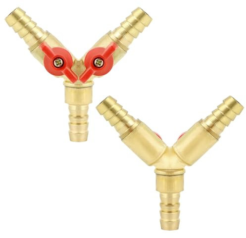 QWORK® 2 Stücke 3 Wege Schlauchverbinder, Splitter, Messing und Zinklegierung, 10 mm, Kugelhahn, T-Schlauchverbinder für Tischlerarmatur Luft Wasser Gas