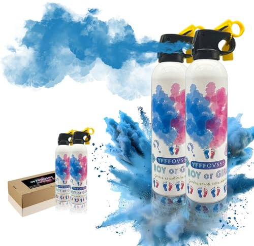 Confeti de color de revelación de género, 2 piezas de decoraciones de revelación de género en aerosol azul para bebé, humo rosa para fiesta de revelación de género (azul grande