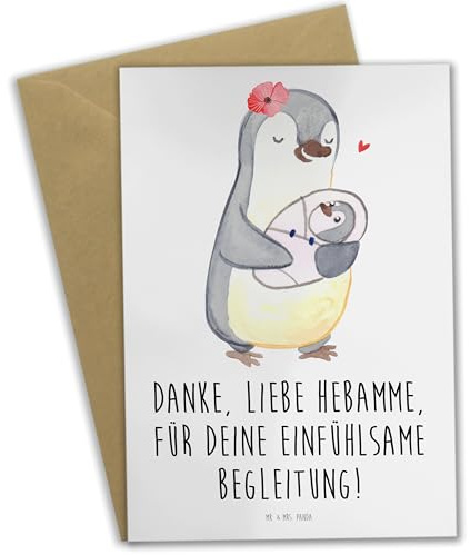 Mr. & Mrs. Panda Klappkarte Liebe Hebamme - Geschenk, Bedanken, hochzeitskarten, besondere Momente, osterkarte, weihnachtskarten, Aufmerksamkeit, Danke sagen, menschliche Wärme, Danksagung, Grußkarten