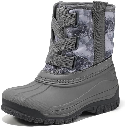 festooning Boys Girls Winter Snow Boots Waterproof Non-Slip Outdoor Warm Shoes Velvet Lined Elastic Band for Toddler/Little Kid/Big Kid