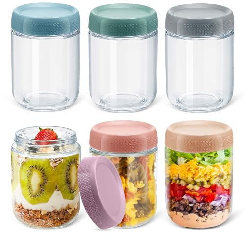 TIMIFTE Overnight Oats Gläser, Weithalsige Einmachgläser mit Schraubdeckel, 450ml mason jar Leak Proof Clear Gläser mit Deckel, Glas-Container Food Storage für Obstsalat Cereal Snacks Gewürz (6 Stück)