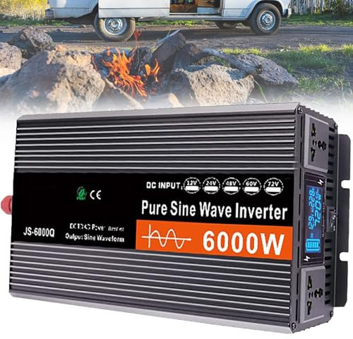 Dfdieratve Inverter a Onda Sinusoidale Pura da 6000w, 12v/24v/48v/60v a 110v/220v AC, Inverter per Auto, Convertitore da 12 V a 110 V per Camper, Camion, Solare, Display LCD,24V