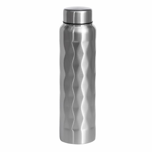 FotoStation - Stainless Steel 1000ml Diamond Cut Water Bottles - Non Insulated Single Wall Bottles | Lightweight, Leak-proof & BPA-Free Metal Water Bottles (1 Litre)
