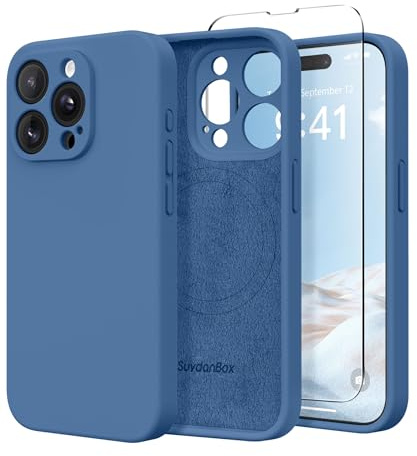 SuydanBox Magnetische Hülle für iPhone 12 Pro Max, kompatibel mit MagSafe, [Vollständiger Kameraschutz] [Displayschutzfolie] Stoßfeste Silikon-Schutzhülle für iPhone 12 Pro Max 6,7 Zoll, Seeblau