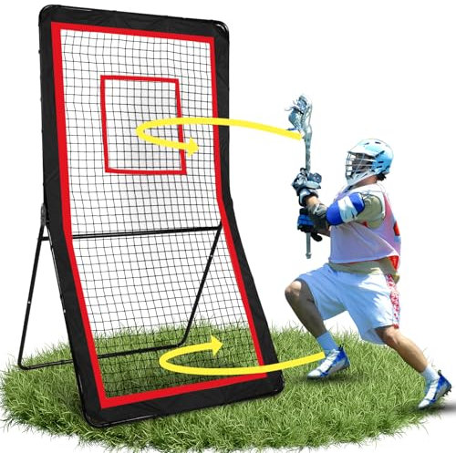 amazgolf Lacrosse Rebounder-Netz, 1,2 x 2,1 m, Volleyball-Rebounder mit 5 verstellbaren Winkeln (rotes Etikett), 1 Tragetasche, Pitch-Back-Netz mit 6 Erdspießen, Baseball-Rückprallnetz für Lacrosse