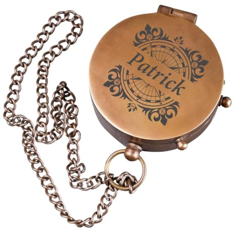 polar-effekt Vintage Kompass aus Metall mit personalisierter Gravur - Geschenk-Idee zum Geburtstag & Jubiläum - Für Camping & Jagd - Taschenkompass mit Metallkette