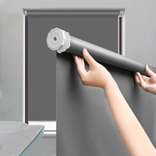 tow000ack Tenda a Rullo Oscuranti Termica,Senza Foratura,Avvolgibile per Interni,Tessuto Poliestere Grigio Scuro,con Rivestimento Stesso Colore,per Finestre,Larghezza x Altezza (75cm x 210cm)