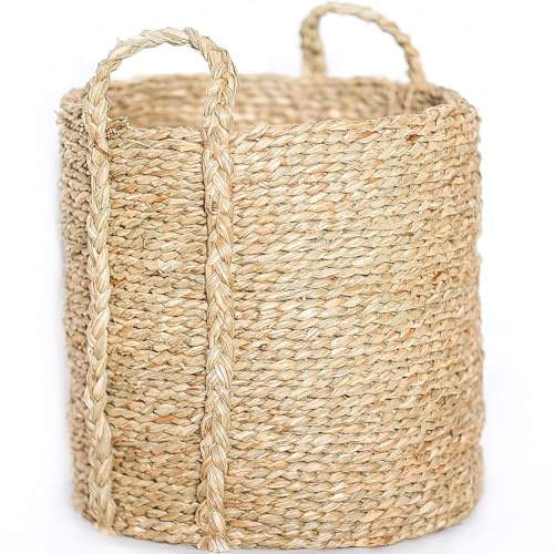 Iconik Interior Cesto in fibre naturali con manici - 30 x 30 cm - Taral naturale