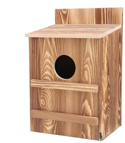 Yiohejy Nistkasten Eule – Vogel-Nistkasten aus, einfache Montage, großes handgefertigtes Vogelhaus mit kreisförmiger Öffnung, inklusive Befestigungsschrauben