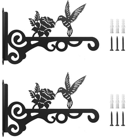 NHBETYS 2 PCS Iron Plant Hanger, Metal Hanging Basket Brackets, Wall Mounted Hooks, Heavy Duty Plant Hanger, Outdoor Decoration Hooks for Hanging Planters, Bird Feeder, Wind Chime and Lantern (Black)