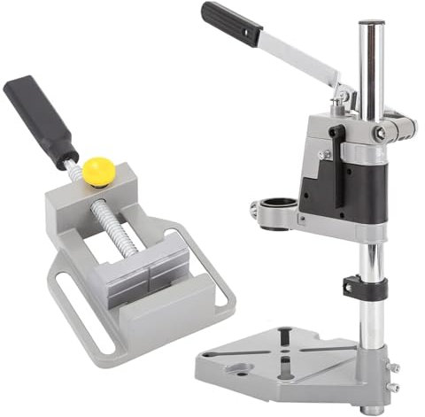 Drill Stand Set Pillar Pedestal Aluminum Alloy Adjustable Electric Drill Press Workbench Universal Bench Drill Bit Holder for Auxiliary Drilling Silver