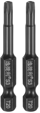 sourcing map 2pcs T20 Sicurezza Torx Testa Cacciavite Bit 1/4 Hex Shank 2 (50mm) Lungo Magnetico Tamper Proof 6 Point Star Screw Driver Drill Bit S3 Acciaio Specchio Lucido Strumento Elettrico con
