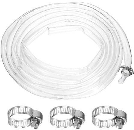 sourcing map PVC Clear Vinyl Tubing, 0.55 ID. 0.67 OD. 9.84 ft Length PVC Tube, Drain Hose, Water Pump Hose, Irrigation Pipe, Plastic Tube with Clamps for Water Oil Transfer, Transparent
