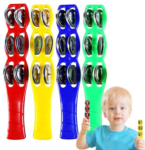 Instrumentos musicales de percusión - 4 piezas Handheld Tambourine Jingle | Stick | Desarrollo de habilidades musicales Hand Tambourne Stick | Jinglle Sticks Instruments para niños niños