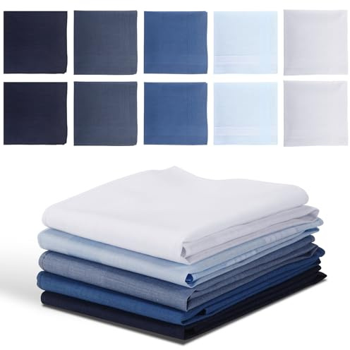 ARKBAODAN 10 pack men's handkerchiefs 100% Pure Cotton 16 inch Large Mens Pocket Square Hankies Gents Hankerchieves for Men Women