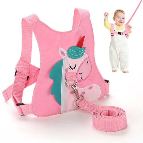Baby Reins, Pink Toddler Reins, Baby Walking Harness Anti-Falls, Pink Cute Horse Toddler Walking Harness, Child Safety Harnesses and Leash, Anti Lost Baby Leash for Walking 1-3 Years