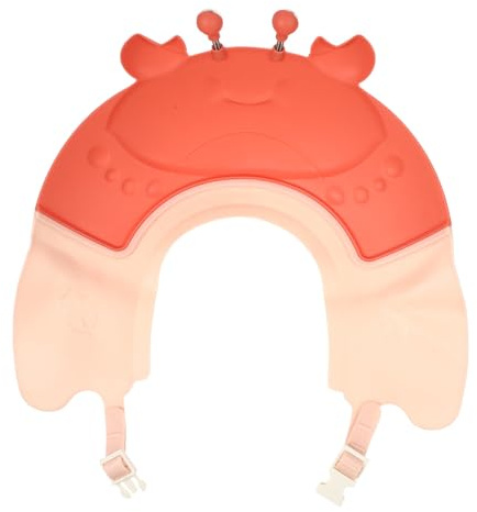 Duschhaube für Kinder mit Wasserdichtem Rand und Verstellbarer Passform | Krabbenform, aus Kunststoff Gefertigt, Rot, Schützt Augen und Gesicht Beim Haarewaschen