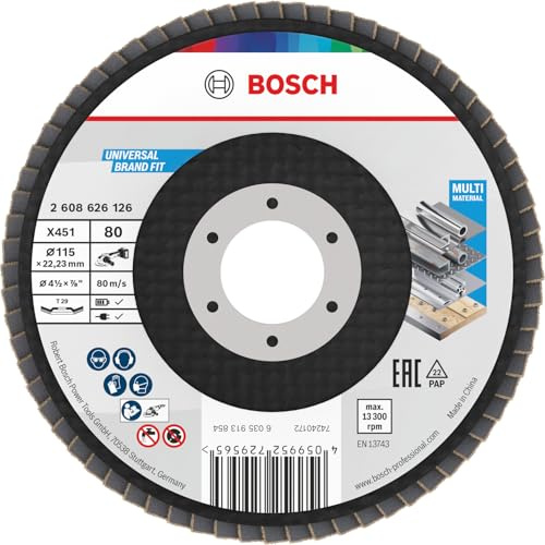 Bosch 15x Disco lamellare X451, G80, G120 (per Acciaio, Alluminio, Ø 115 mm, Grano 80, Professional Accessorio Smerigliatrice angolare piccola)