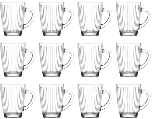 LAV 250ml Hestia Glasbecher - Klar - 12x Latte Tee Heiße Schokolade Cappuccino Espresso Trinken Becher Gläser-Set mit Griff
