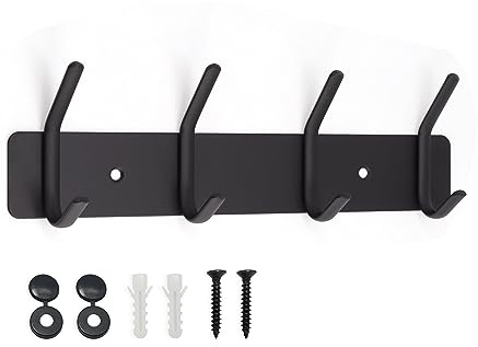 AJLTPA Coat Hooks Wall Mounted, Wall Coat Rack, Coat Hooks for Hanging Robe, Towel, Clothes, Hat, for Bathroom, Bedroom (Black, 4 Hooks)