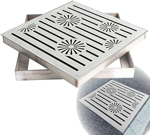 Grille de Drainage en Acier Inoxydable, Couvercle de Drain Extérieur, Grille Caillebotis avec Base pour Cours, Garages, Terrasses, Trottoirs(40 * 40cm/16 * 16in)