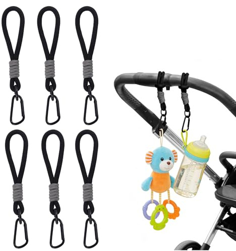 Clip per passeggini, 6 pezzi Clip a moschettone in lega per passeggini Accessori per passeggini Ganci per passeggini Ganci per passeggini per borse per pannolini Borse della spesa (nero)