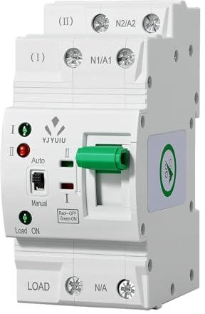 Interruttore di trasferimento automatico con doppia alimentazione, selettore elettrico, alimentazione ininterrotta su guida DIN, commutazione automatica/manuale (2P 63A 230V)