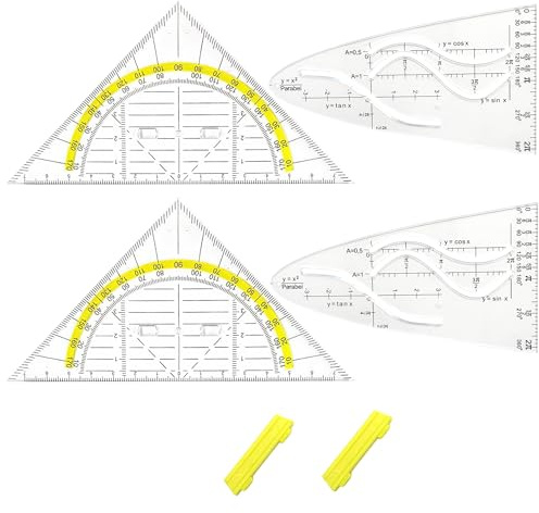 4er Set Multifunktionales Parabelschablone Set, Lineal Set, für den Alltag | Parabel Lineal und Geodreieck Groß, Flexibles Kunststoff Geodreieck, Präzises Kurvenlineal für Schule Studium Büro.