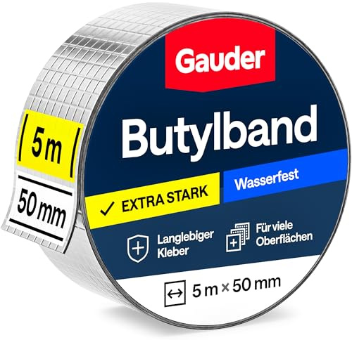 GAUDER Nastro Butilico impermeabile adesivo - Sigillante per grondaie - Nastro riparazione alluminio per tetti e camper (50 mm x 5 m)