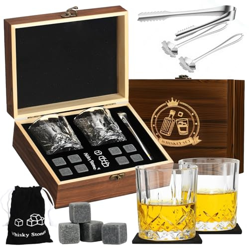 JOTOL Set di Bicchieri da Whisky,Set di Accessori per Whisky con 8 Cubetti di Ghiaccio Riutilizzabili,2Bicchieri da Whisky y Accesorios Extra,Regali Compleanno Natale per Uomini,Regalo Festa del Papà