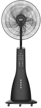 EDM Ventilador Nebulizador Negro 70W Ø41 x 128 cm | 9 Niveles de Velocidad, 3 Modos de Operación, Depósito 3,1 Litros, Aspas de 36 cm, Con Ruedas