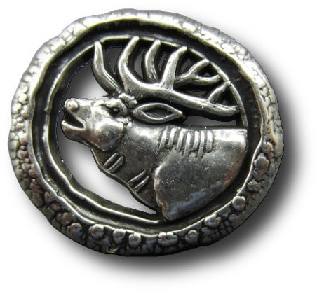 6 altsilberfarbene Metall Knöpfe Trachtenknopf Röhrender Hirsch/altsilber/Ø 15mm