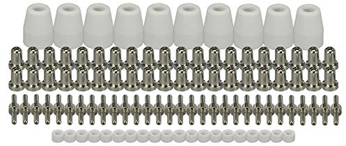 RIVERWELD PT-31 LG40 Plasma Extended Tip 18866L Elektrode 18205L Kit 100 Stück | Vernickelte Verbrauchsmaterialien mit Abdeckhaube, Keramikbecher 18204 für Plasmaschneider Cut 40 50 CT-312