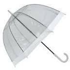 Strong Durable plastic DOME SEE THRU WEDDING UMBRELLA CLEAR WITH WHITE TRIM & HANDLE & DEEPEST DOME FOR PROTECTION