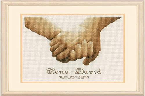 VERVACO Kit Punto Croce Contato TENERSI per Mano Decorativi per Pareti ca. 19 x 16 cm Set Fai da Te Creativo Adulti Ricamo Casa Decor Arte da Parete Kit per Hobby Cross Stitch