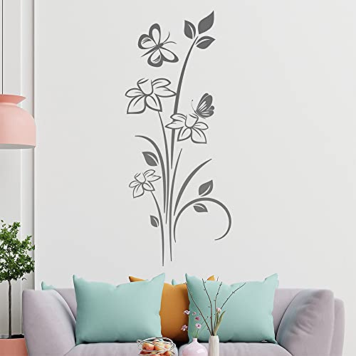 zwei Schmetterling mit Blume Wandtattoo in 6 Größen - Wandaufkleber Wall Sticker - Dekoration, Küche, Wohnzimmer, Schlafzimmer, Badezimmer